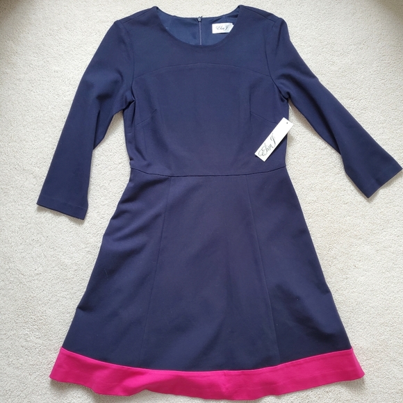 NWT Eliza James Navy Fit and Flare Navy with Pink Hem Dress sz8 - Picture 1 of 16